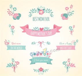 母亲节花卉与条幅矢量图